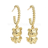 C-Shape with Tiger Chinese Zodiac Dangle Stud Earrings, Brass Long Drop Half Hoop Earrings for Women, Lead Free & Cadmium Free, Real 18K Gold Plated, 36x20mm, Pin: 0.7mm(EJEW-E167-02G)