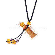 Lampwork Column Perfume Bottle Pendant Necklace with Glass Beads, Essential Oil Vial Jewelry for Women, Goldenrod, 17.7~25.59 inch(45~65cm)(BOTT-PW0002-059E-07)