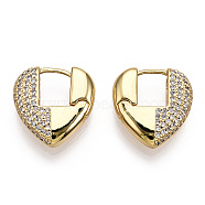 Clear Cubic Zirconia Heart Hoop Earrings, Brass Jewelry for Woman, Golden, 17.5x17x5mm, Pin: 0.8mm(EJEW-F304-03G)