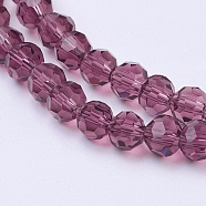 Faceted(32 Facets) Round Glass Beads Strands, Purple, 4mm, Hole: 1mm, about 98pcs/strand, 13.7 inch(X-EGLA-J042-4mm-06)