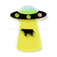 Transparent Acrylic Pendants, UFO with Cattle, Yellow Green, 43x34x4.5mm, Hole: 1.5mm(OACR-B001-04)