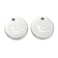 304 Stainless Steel Charms, Flat Round with Bird, Stainless Steel Color, 11.5x1mm, Hole: 1.5mm(STAS-P280-14P)