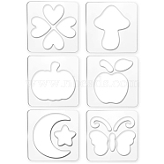 Acrylic Earring Handwork Template, Card Leather Cutting Stencils, Square, Clear, Mixed Patterns, 152x152x4mm, 6 styles, 1pc/style, 6pcs/set(TOOL-WH0153-007)