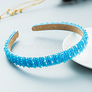 Bling Bling Glass Beaded Hairband, Party Hair Accessories for Women Girls, Deep Sky Blue, 12mm(OHAR-PW0007-27R)
