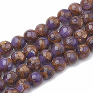 Natural Chalcedony Beads Strands, Imitation Gold Clinquant Stone, Dyed & Heated, Round, Medium Purple, 8~9mm, Hole: 1mm, about 45~48pcs/strand, 15.7 inch(G-S333-8mm-014A)