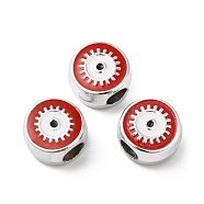 CCB Plastic European Beads, Large Hole Beads, Flat Round with Evil Eye, Red, 12x11.5x7.5mm, Hole: 4.8mm(CCB-B001-02D)