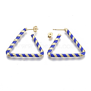 (Jewelry Parties Factory Sale)Brass Stud Earrings, with Enamel and Earring Backs, Triangle, Real 18K Gold Plated, Blue, 35x31x3mm, Pin: 0.7mm(EJEW-S209-16B)