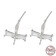 Rhodium Plated Bowknot 925 Sterling Silver with Clear Cubic Zirconia Stud Earring Findings, Earring Settings for Half Drilled Beads, with S925 Stamp, Real Platinum Plated, 10.5x9.5mm, Pin: 10.5X0.7mm and 0.8mm(STER-Q192-08P)