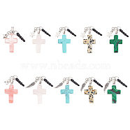 10Pcs Plastic Mobile Dustproof Plugs, with Cross Gemstone and Alloy Charms, Wing/Star/Heart, Antique Silver, 6cm, 10pcs/set(HJEW-AB00059)