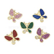Alloy Enamel Pendants, with Glitter Powder and Rhinestone, Cadmium Free & Nickel Free & Lead Free, Golden, Butterfly Charm, Mixed Color, 19x21.5x2mm, Hole: 1.8mm(ENAM-F144-14)
