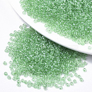 Glass Seed Beads, Fit for Machine Eembroidery, Transparent Colours, Round, Light Green, 2.5x1.5mm, Hole: 1mm, about 20000pcs/bag(SEED-S042-11A-01)