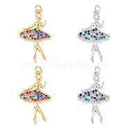 4Pcs 2 Colors Brass Micro Pave Cubic Zirconia Pendants, with Jump Ring, Girl Charm, Mixed Color, 30.5x18x3mm, Hole: 3.2mm, 2pcs/color(KK-DC0003-39)