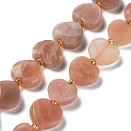 Natural Sunstone Beads Strands, Faceted Love Heart, with Seed Beads, 11~12x12x4~5mm, Hole: 0.9mm, about 30~32pcs/strand, 15.35''(39cm)(G-B044-B09-01)