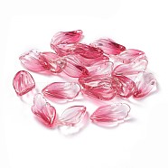 Transparent Glass Pendants, with Glitter Powder, Petaline, Deep Pink, 22x12x5mm, Hole: 1mm(GLAA-Z001-04)