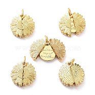 Brass Micro Pave Clear Cubic Zirconia Pendants, Long-Lasting Plated, Flower with Word You're My Ray of Sunshine, Real 18K Gold Plated, 18x18x7mm, Hole: 5mm(X-KK-D004-14G)