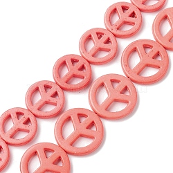 Synthetic Turquoise Beads Strands, Dyed, Peace Sign, Salmon, 20~25x3.5~4mm, Hole: 1.2mm, about 17~22pcs/strand, 16.73''~17.44''(42.5~44.3cm), about 10~11 Strands/500g(G-P505-01)