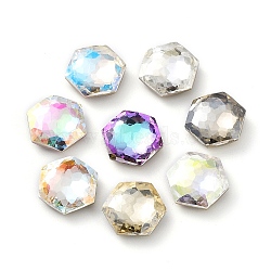 Glass Rhinestone Cabochons, Flat Back & Back Plated, Faceted, Hexagon, Mixed Color, 18mm(RGLA-P035-01C-M)