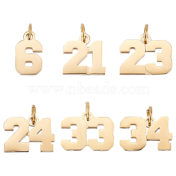 6Pcs 6 Style 316 Surgical Stainless Steel Charms, with Jump Rings, Nember, Golden, 12~14x8~17x2mm, Hole: 4mm, 1pc/style(STAS-UN0040-38G)