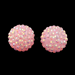 AB-Color Resin Rhinestone Beads, with Acrylic Round Beads Inside, for Bubblegum Jewelry, Pink, 14mm, Hole: 2~2.5mm(X-RESI-S315-12x14-19)