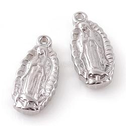 201 Stainless Steel Lady of Guadalupe Pendants, Virgin Mary, Stainless Steel Color, 18.5x8.5x3.5mm, Hole: 1.5mm(STAS-Q195-120)