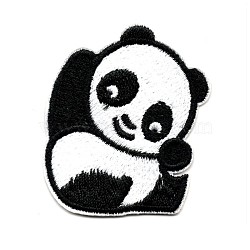 Computerized Embroidery Cloth Iron on/Sew on Patches, Costume Accessories, Appliques, Panda, Black & White, 51x44mm(DIY-O003-09)