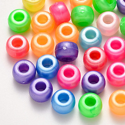 Plastic Pearlized Beads, Barrel, Mixed Color, 9x6mm, Hole: 3.5mm, about 1900pcs/500g.(KY-R019-01)