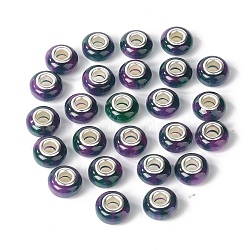 Rondelle Resin European Beads, Large Hole Beads, Imitation Stones, with Silver Tone Brass Double Cores, Purple, 13.5x8mm, Hole: 5mm(RPDL-A001-02-01)