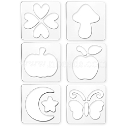 Acrylic Earring Handwork Template, Card Leather Cutting Stencils, Square, Clear, Mixed Patterns, 152x152x4mm, 6 styles, 1pc/style, 6pcs/set(TOOL-WH0153-007)