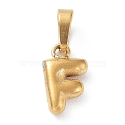 316L Surgical Stainless Steel Charms, Letter Charm, Golden, Letter F, 10x6x2.5mm, Hole: 2.5x4.5mm(STAS-G315-01G-F)