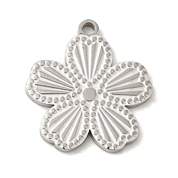 304 Stainless Steel Pendants, Textured and Laser Cut, Flower Charm, Stainless Steel Color, 17.5x16x1.5mm, Hole: 1.4mm(STAS-Q301-20P)