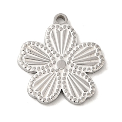 Non-Tarnish 304 Stainless Steel Pendants, Textured and Laser Cut, Flower Charm, Stainless Steel Color, 17.5x16x1.5mm, Hole: 1.4mm(STAS-Q301-20P)