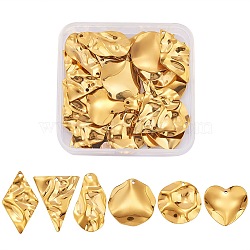 30Pcs 6 Style 304 Stainless Steel Pendant, Textured Charms, Nuggets & Heart & Flat Round & Triangle & Rhombus, Real 18K Gold Plated, 21.5~32.5x17~24x0.5~1mm, Hole: 1.2~1.6mm, 5pcs/style(STAS-SZ0002-70G)