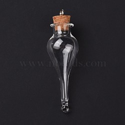 Teardrop Glass Cork Bottle Big Pendants, Glass Empty Wishing Bottle Charm, with Platimen Tone Iron Loops, Clear, 9.1cm, Hole: 5mm(AJEW-A041-01A)