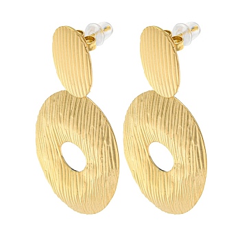 Ion Plating(IP) 304 Stainless Steel Dangle Stud Earrings, Hollow Oval, Real 18K Gold Plated, 48x23.5mm