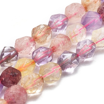Natural Mixed Quartz Beads Strands, Faceted, Round, Star Cut Round Beads, 5~6mm, Hole: 0.7mm, about 62~70pcs/Strand, 14.5 inch~15.7  inch(37~40cm)