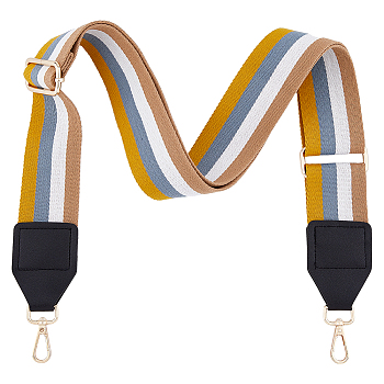 Stripe Pattern Polyester Adjustable Webbing Bag Straps, with Alloy Swivel Clasp, Goldenrod, 92~150cm