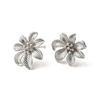 Rack Plating Brass Flower Stud Earrings for Women, Platinum, 15x17mm, Pin: 0.8mm