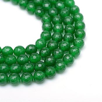 Natural White Jade Bead Strands, Dyed, Faceted, Round, Green, 10~11mm, Hole: 1mm, about 37~39pcs/strand, 14.37~14.57 inch
