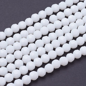 Faceted(32 Facets) Glass Round Beads Strands, White, 6mm, Hole: 1.2mm, about 88~91pcs/strand, 19.49 inch~20.08 inch(49.5~51cm)