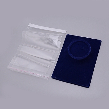 PVC & Velvet Necklace and Earring Display Cards, with OPP Cellophane Bags, Rectangle, Midnight Blue, 9-1/8x6-5/8 inch(23.3x16.8cm), 1.8cm Thick, Bag: 30x18.5cm
