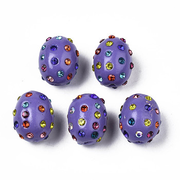 Polymer Clay Rhinestone Beads, Pave Disco Ball Beads, Oval, Medium Purple, PP15(2.1~2.2mm), 16.5~18x13~14mm, Hole: 1mm