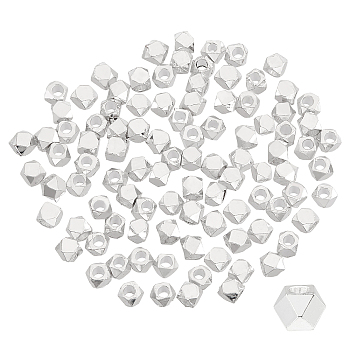 Brass Beads Spacers, Faceted, Square, Silver, 2.5x2.5x2.5mm, Hole: 1.2mm, 100pcs/box