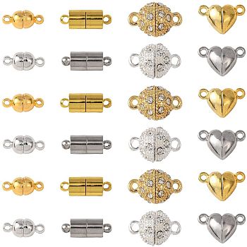 20 Bags 4 Styles 2 Colors Brass & Alloy Magnetic Clasps with Loops, Mixed Color, 11~16x9.5~16x5~10mm, Hole: 1~1.5mm