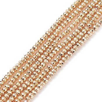 Electroplate Non-magnetic Synthetic Hematite Beads Strands, Grade AA, Long-Lasting Plated, Faceted, Rondelle, Light Gold Plated, 3x2mm, Hole: 0.8mm, about 182pcs/strand, 15.7 inch(40cm)