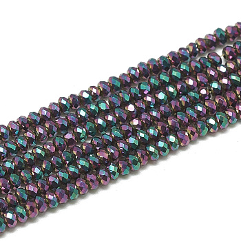 Electroplate Glass Beads Strands, Faceted, Rondelle, Medium Orchid, 2.5x1.5mm, Hole: 0.8mm, about 160~165pcs/strand, 13.78 inch~14.17 inch(35~36cm)
