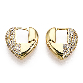Clear Cubic Zirconia Heart Hoop Earrings, Brass Jewelry for Woman, Golden, 17.5x17x5mm, Pin: 0.8mm