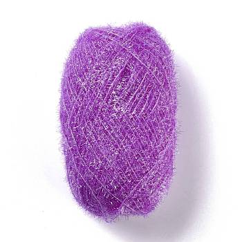 Polyester Crochet Yarn, Sparkling Scrubby Yarn, for Dish Scrubbies, Dishcloth, Decorating Crafts Knitting, Medium Orchid, 10~13x0.5mm, 218.72 yard(200m)/roll