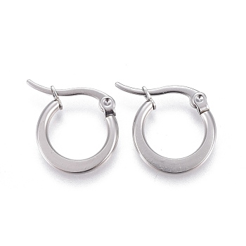 201 Stainless Steel Hoop Earrings, with 304 Stainless Steel Pin, Hypoallergenic Earrings, Flat Ring Shape, Stainless Steel Color, 36x34x2mm, Pin: 0.8mm