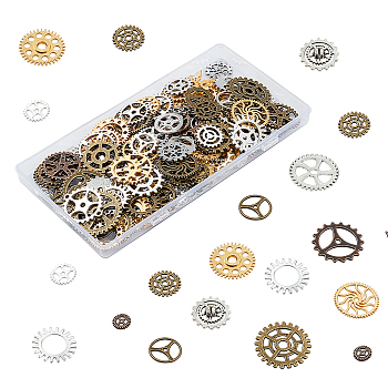 Olycraft Alloy Pendants, Gear, for Jewelry Making, Mixed Color, 10~26x5~26x1~4mm, Hole: 0.8~14mm
