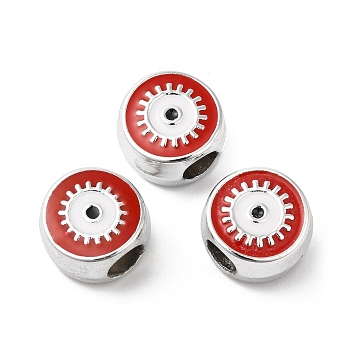 CCB Plastic European Beads, Large Hole Beads, Flat Round with Evil Eye, Red, 12x11.5x7.5mm, Hole: 4.8mm